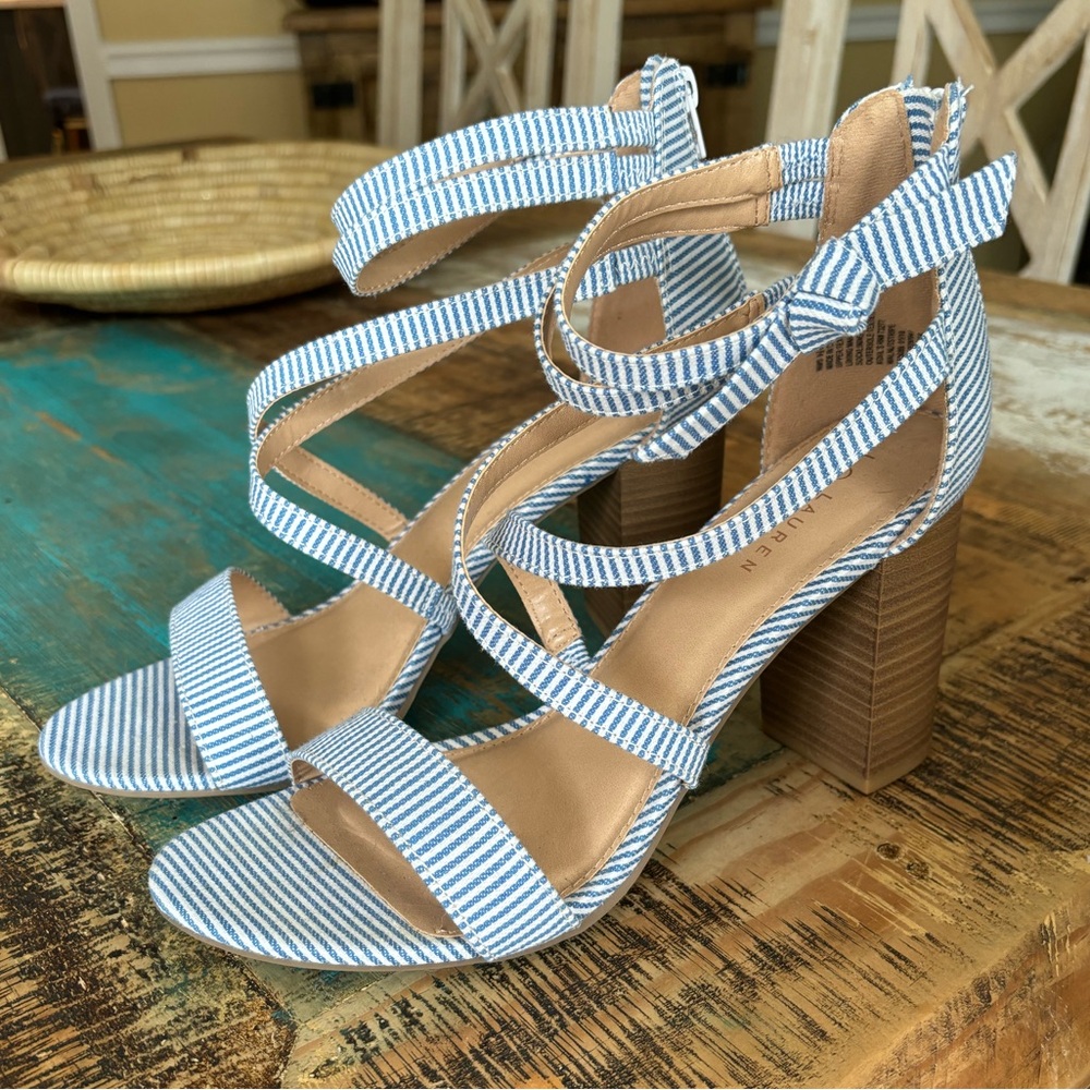 Lauren Conrad Blue & White Striped Walnut Stripe Heels
